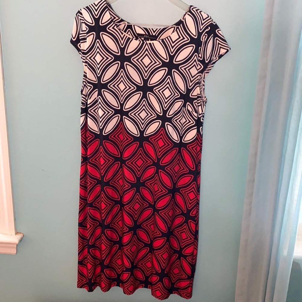Red white blue wrinkle free dress. Size Large. Super comfy yet professional.